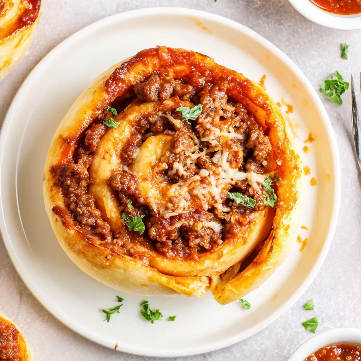 Golden, bubbly Cheesy Beef Pepperoni Pizza Roll Ups cooling on parchment, ready for dipping