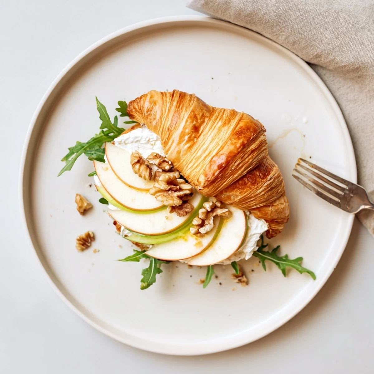 Bright Apple Goat Cheese Croissant Sandwich on a brunch plate, tangy and flaky