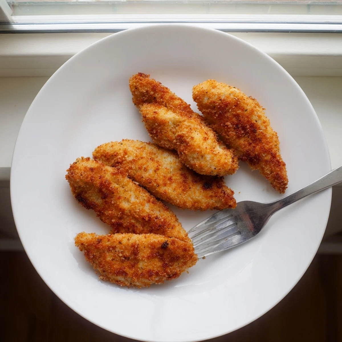 Juicy air fryer chicken tenders featuring a crunchy breadcrumb crust and tender meat inside