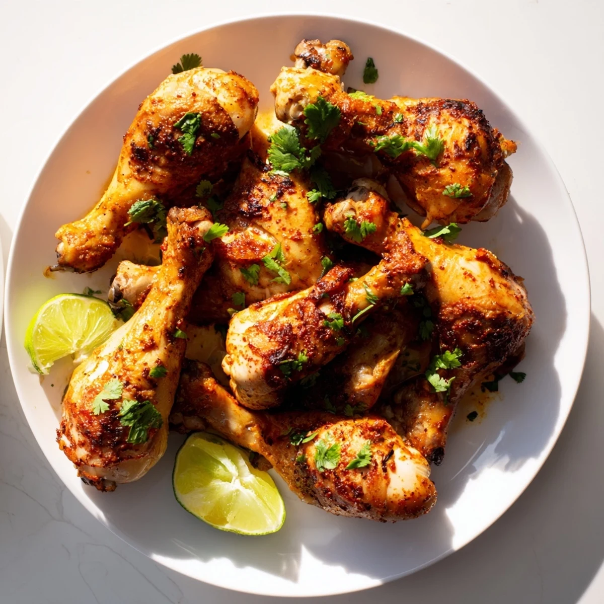 Golden roasted Ina Garten Indonesian chicken thighs glazed with coconut spice marinade and fresh cilantro garnish