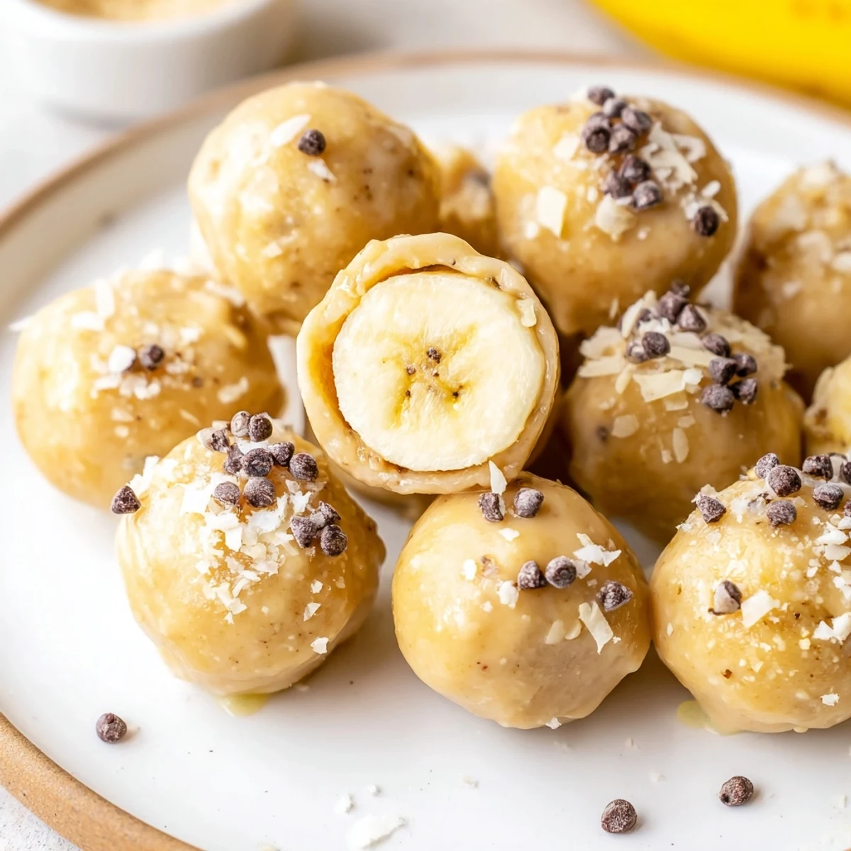 Stacked on parchment for a light treat, Frozen Banana Yogurt Bites glisten