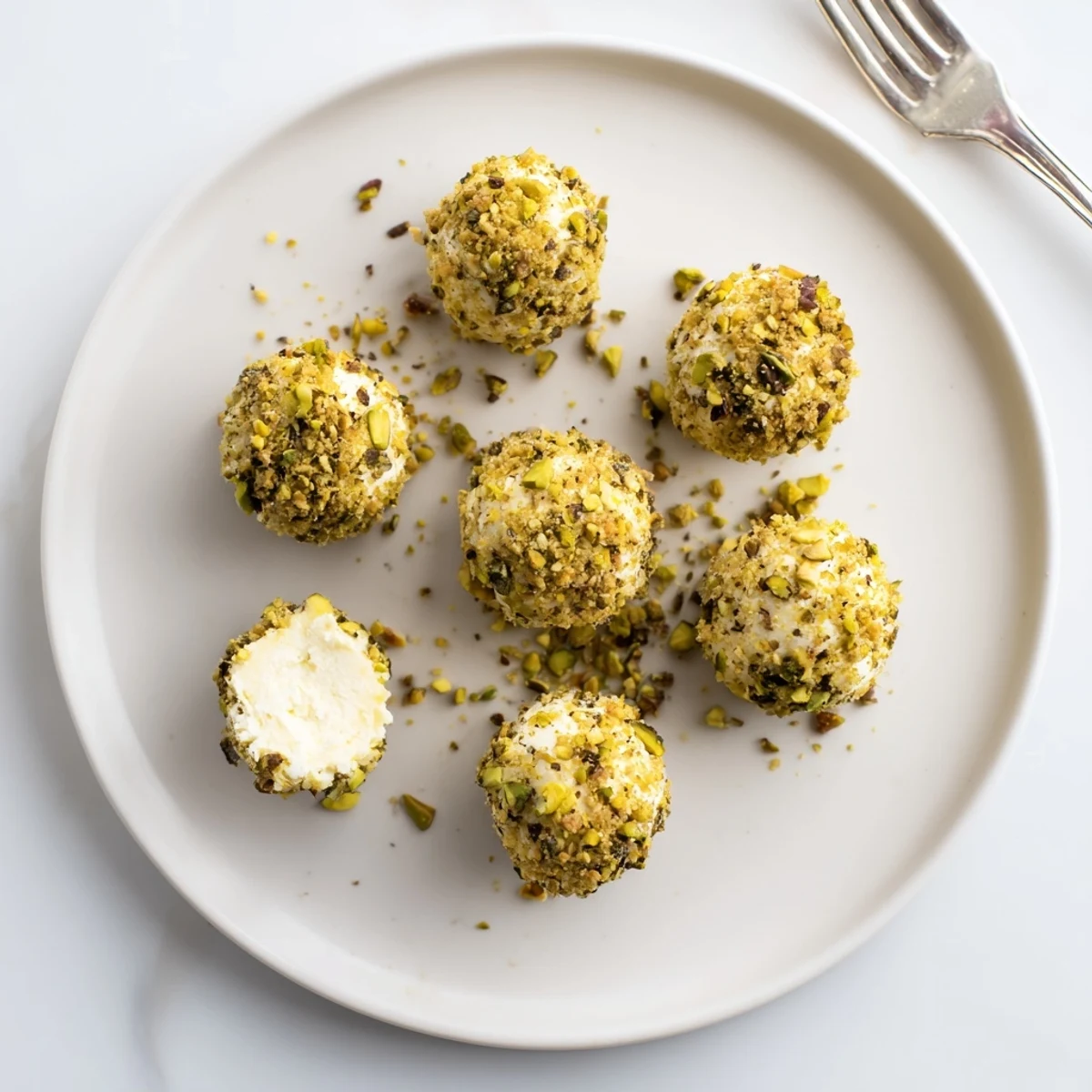 Savory Pistachio Crusted Cheese Bites set beside crostini, bright lemon zest.