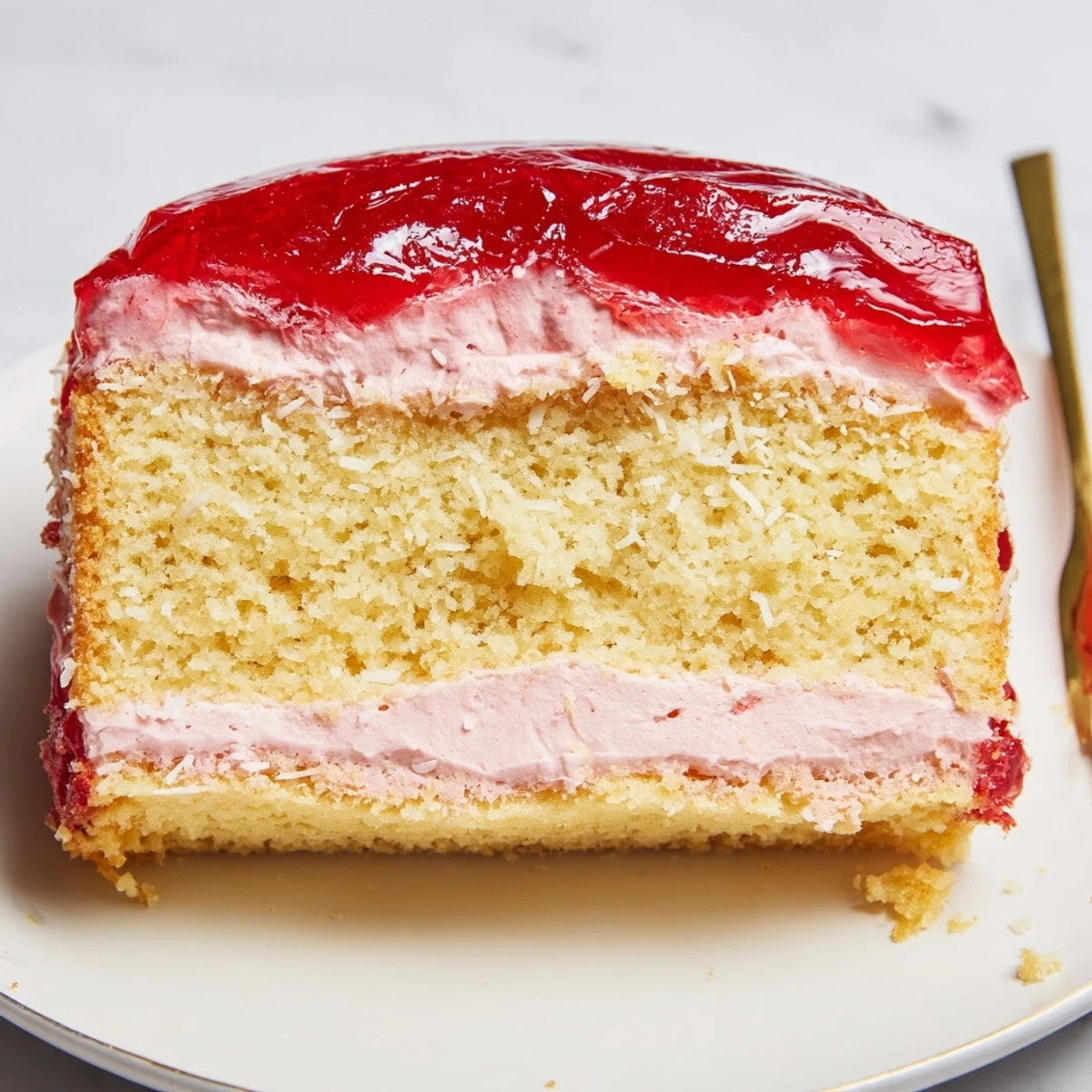 Close-up of Old Fashioned Pink Jelly Cakes sliced to show cream filling