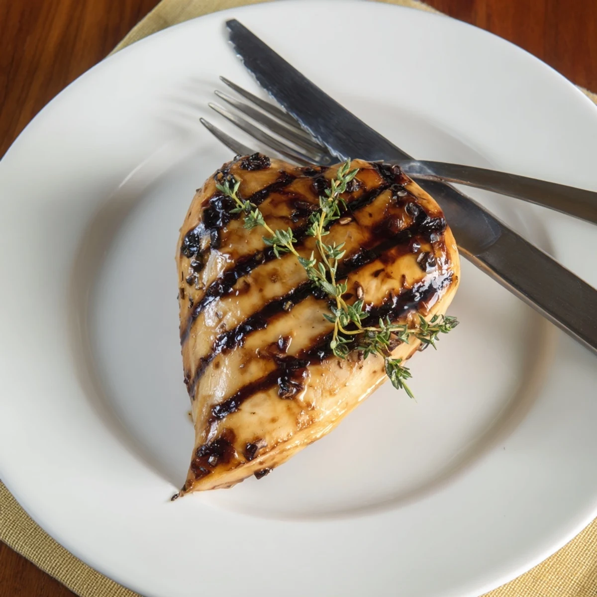 Juicy Maple Dijon grilled chicken with shiny glaze, served alongside roasted vegetables