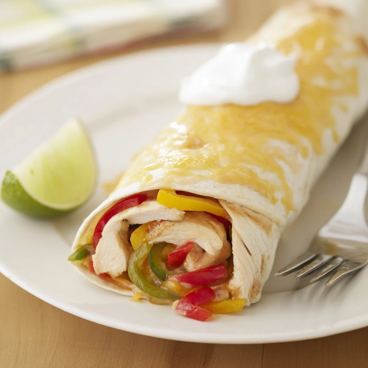Close up of tender chicken breasts rolled around spicy peppers and onions before baking.